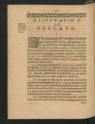 Disputatio V. De Peccato. Respond. Mattheus Strausbergius