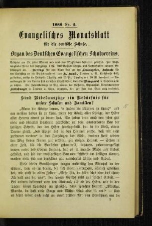 Sind Bibelauszüge ein Bedürfnis für unsere Schulen und Familien?