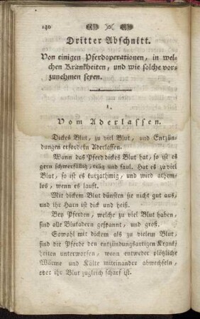 Dritter Abschnitt. Von einigen Pferdoperationen, in welchen Krankheiten, und wie solche vorzunehmen seyen