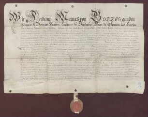 Markgraf Friedrich VII. Magnus von Baden-Durlach verkauft an Friedrich Krebs von Gochsheim den Hainenhof zu Graben um 600 fl. und verschiedene Zinse