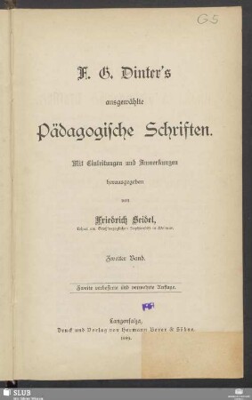 2. Band: F.G. Dinters ausgewählte Pädagogische Schriften : mit Einleitung und Anmerkungen