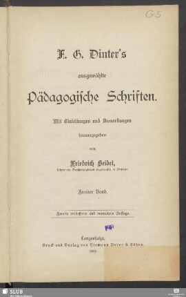 2. Band: F.G. Dinters ausgewählte Pädagogische Schriften : mit Einleitung und Anmerkungen