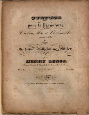 Quatuor pour le pianoforte, violon, alto et violoncelle : oeuv. 9