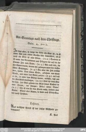 Am Sonntage nach dem Christtage. Galat. 4, 1-7.