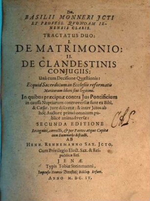De matrimonio : tractatus duo