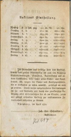 Auktions Eintheilung