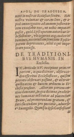 De Traditionibus Humanis In Ecclesia.