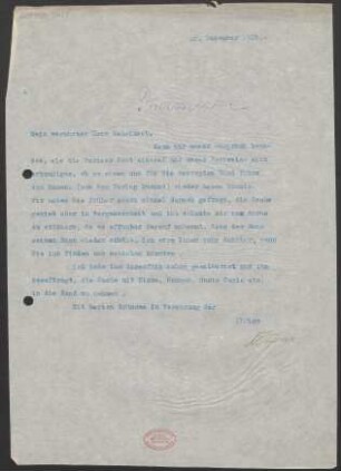 Brief an Willy Burmester : 20.12.1910