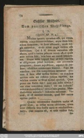 Sechster Abschnitt. Vom poetischen Wohlklange.