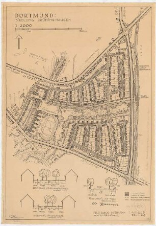 Bebauungsplan Dortmund: Siedlung Brünninghausen, Lageplan 1:2000, Straßenprofile