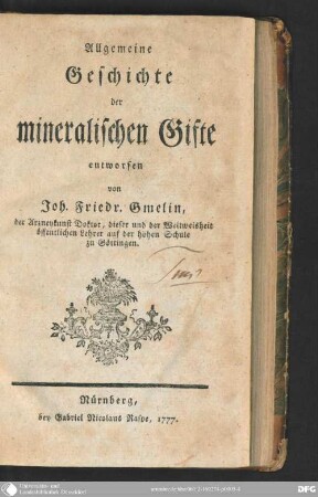 Allgemeine Geschichte der mineralischen Gifte