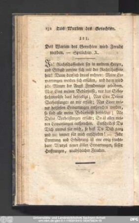 111. Das Warten des Gerechten wird Freude werden. - Sprüchw. X.