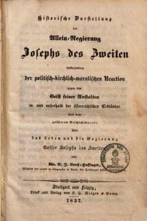 Historische Darstellung der Allein-Regierung Josephs II. etc.