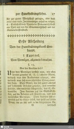 Erste Abtheilung Von der Haushaltungskunst überhaupt