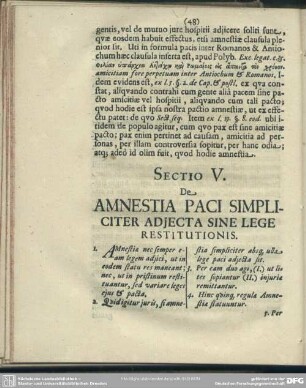 Sectio V. De Amnestia Paci Simpliciter Adjecta Sine Lege Restitutionis