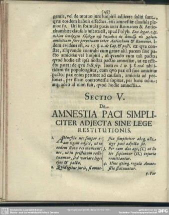 Sectio V. De Amnestia Paci Simpliciter Adjecta Sine Lege Restitutionis