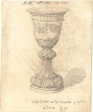 Walther, Conradin; u. a. Deutschland; Italien; Sammlung Conradin Walther: Band III, Nr. 317 - 359 (fol. 321 - 370) - Wahlbecher im Palazzo Comunale in Siena (Perspektive)