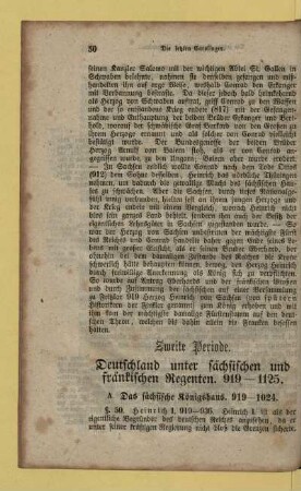 Zweite Periode. Deutschland unter sächsischen und fränkischen Regenten. 919 - 1125