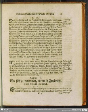 Caput V. Wie sich zu verhalten, wenn in Friedrichsstadt Brand entstehet