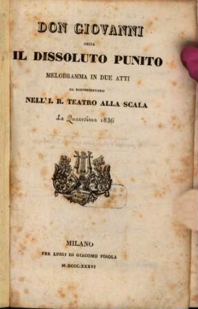 Don Giovanni ossia Il dissoluto punito : Melodramma in 2 atti