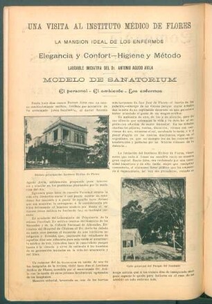 Una visita al Instituto Médico de Flores - La mansión ideal de los enfermos : Elegancia y confort - Higiene y método ...