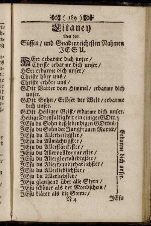 Litaney Von dem Süssen/ und Gnadenreichesten Nahmen Jesu