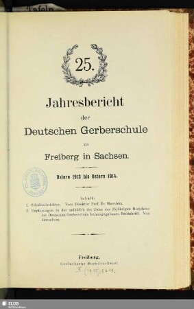 25.1913/14: Jahresbericht der Deutschen Gerberschule zu Freiberg in Sachsen
