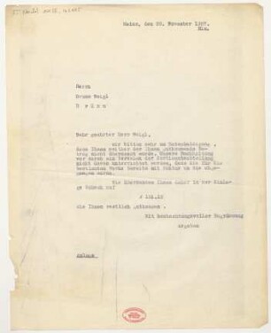 Brief an Bruno Weigl : 28.11.1927