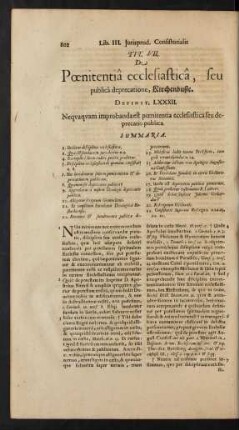 Tit. VII. De Poenitentiâ ecclesiasticâ, seu publicâ deprecatione, Kirchenbuße.