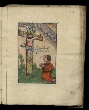Beter (Johannes?) vor Christus am Kreuz