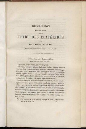 Description D'un Genre Nouveau De La Tribu Des Elaterides
