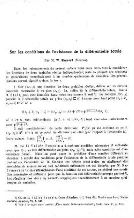 Sur les conditions de l'existence de la différentielle totale.