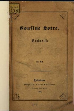 Cousine Lotte : Vaudeville i een Act