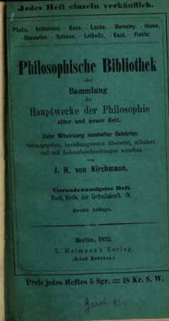 Kritik der Urtheilskraft