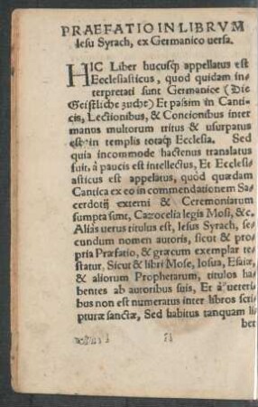 Praefatio In Librum Iesu Syrach, ex Germanico versa.