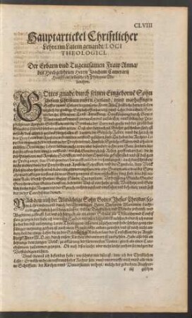 Hauptartickel Christlicher Lehre/ im Latein genandt/ Loci Theologici.