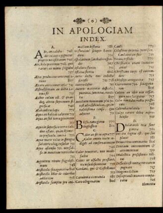 In Apologiam Index.