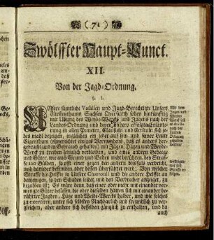 Zwölffter Haupt-Punct. XII. Von der Jagd-Ordnung.