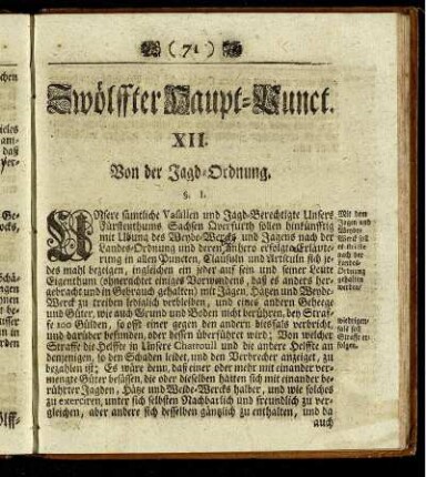 Zwölffter Haupt-Punct. XII. Von der Jagd-Ordnung.