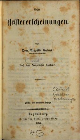 Über Geistererscheinungen : nach dem Französischen bearbeitet