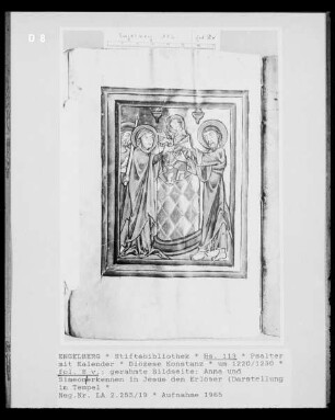 Psalter mit Kalender, fol. 8 v: die Darbringung des Christuskindes im Tempel