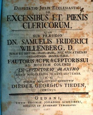 Disp. ... de excessibus et poenis clericorum