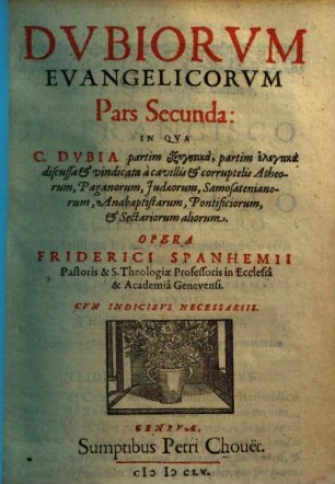Dvbia Evangelica : In Tres Partes distributa, Pars secunda