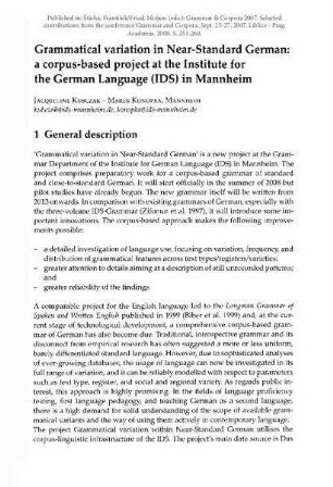 Grammatical Variation in Near-Standard German: a corpus-based project at the Institute for the German Language (IDS) in Mannheim