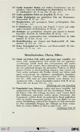 Metallarbeiten, Uhren, Silber (Nr. 248-318)