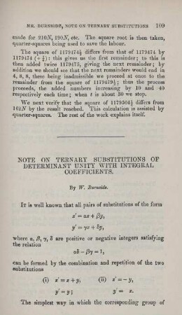 Note on ternary Substitutions of determinant unity with integral coefficients.