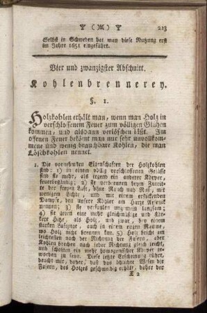 Vier und zwanzigster Abschnitt. Kohlenbrennerey.