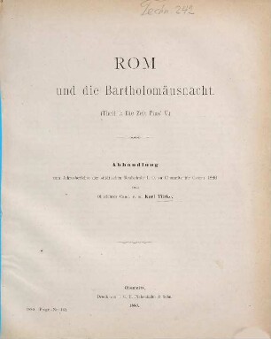 Rom und die Bartholomäusnacht, I = 1879/80