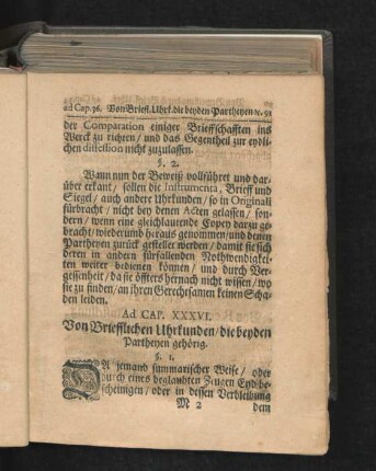 Ad Cap. XXXVI. Von Briefflichen Uhrkunden/ die beyden Partheyen gehörig.