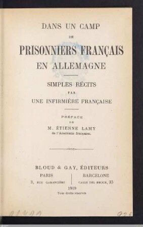 Dans un camp de prisonniers français en Allemagne : simples récits par une infirmière française